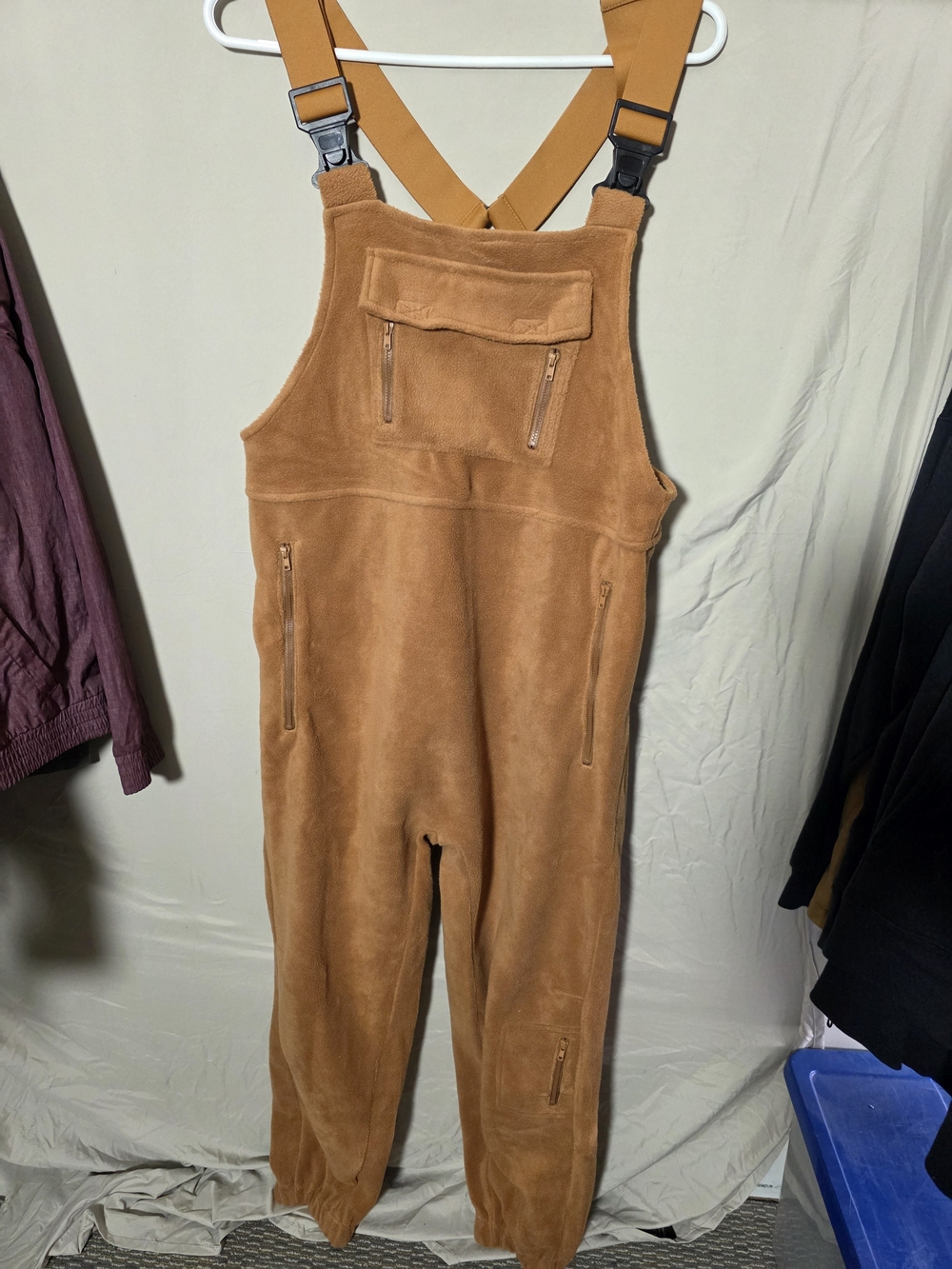 Rust Brown Fleece Overalls with Adjustable Straps